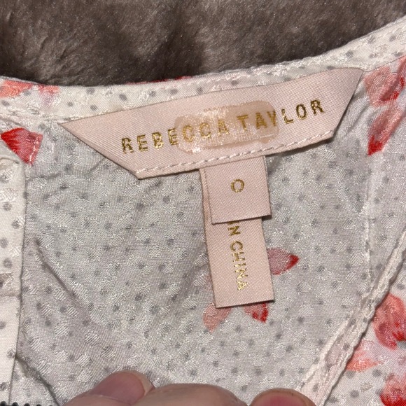 Rebecca Taylor Floral‎ Silk Blend Blouse Top Size 0 XS White Pink Short Sleeve - Picture 4 of 8